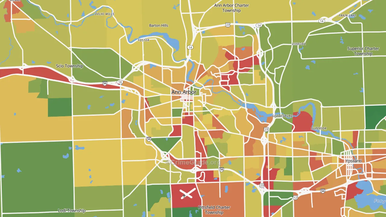 Ann Arbor, MI Map of Robbery Rates