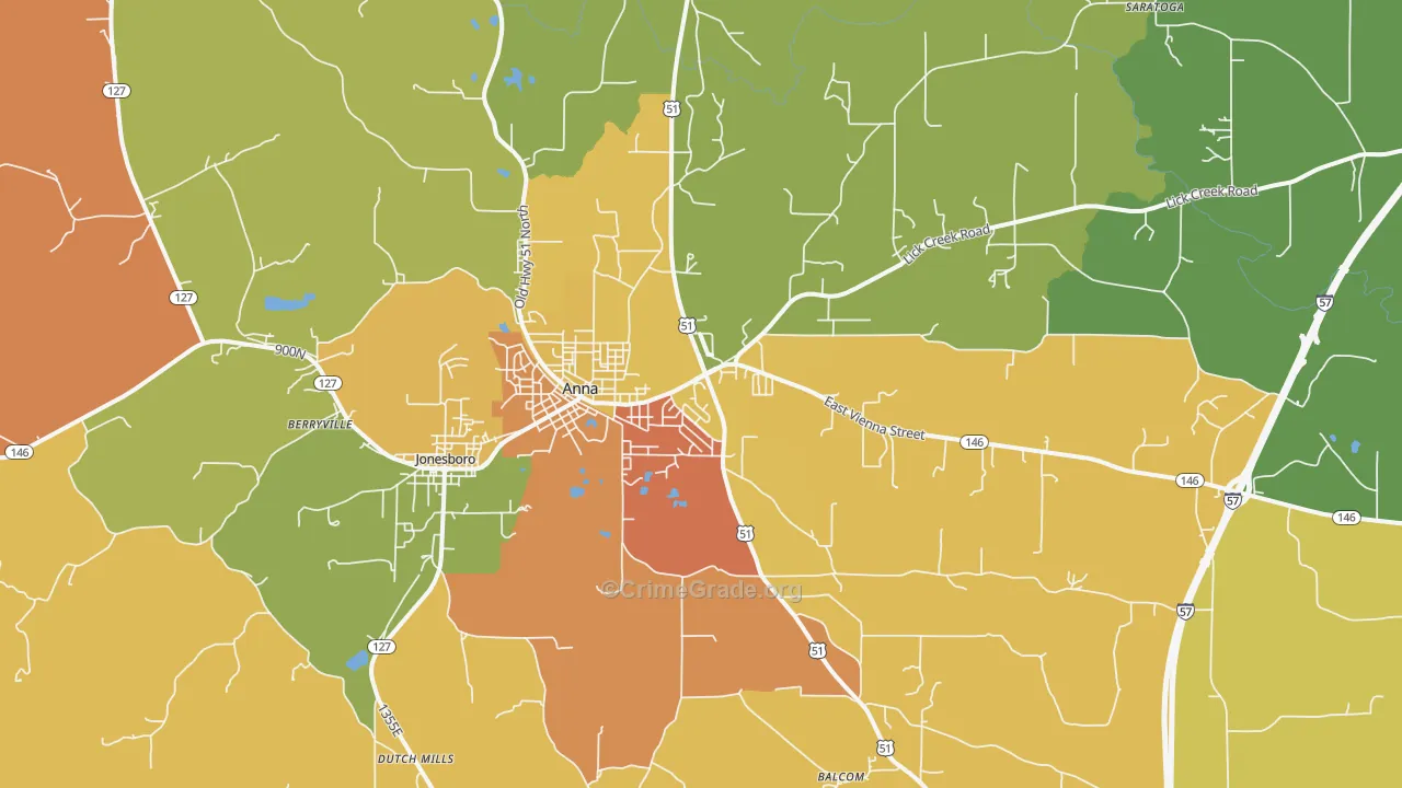 Anna, IL Map of Robbery Rates