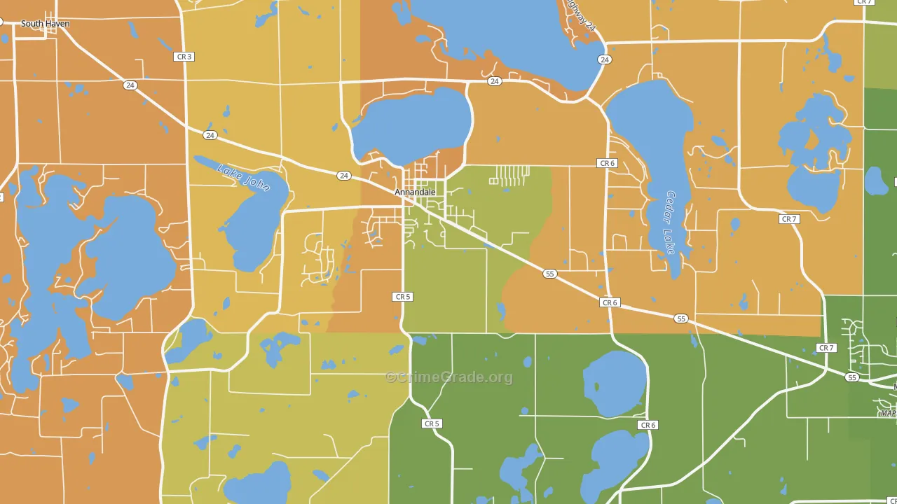 Annandale, MN Map of Robbery Rates