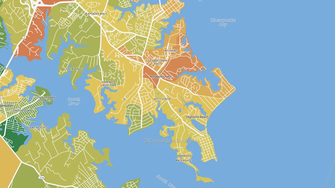 Annapolis Neck, MD Map of Robbery Rates