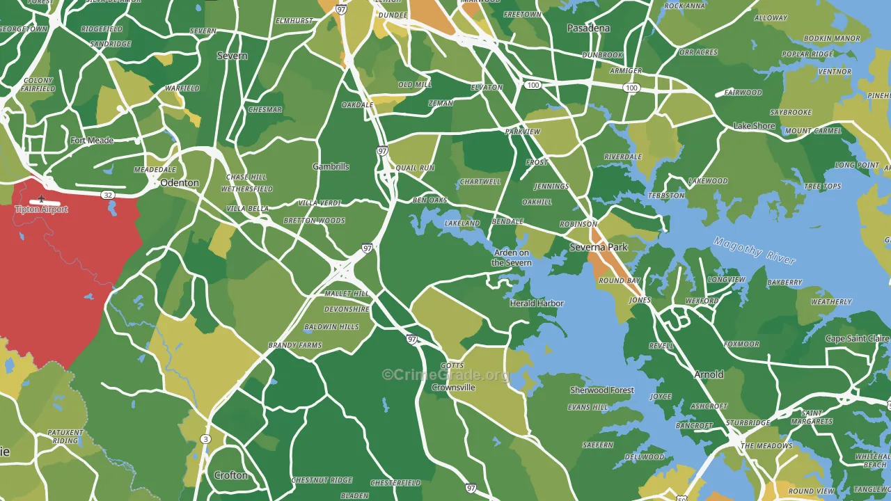 Anne Arundel County, MD Map of Robbery Rates