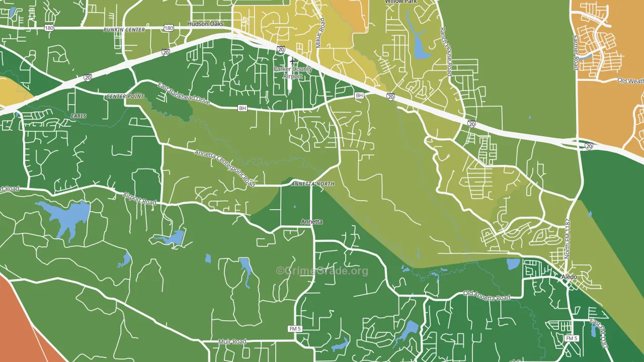 Annetta North, TX Map of Robbery Rates