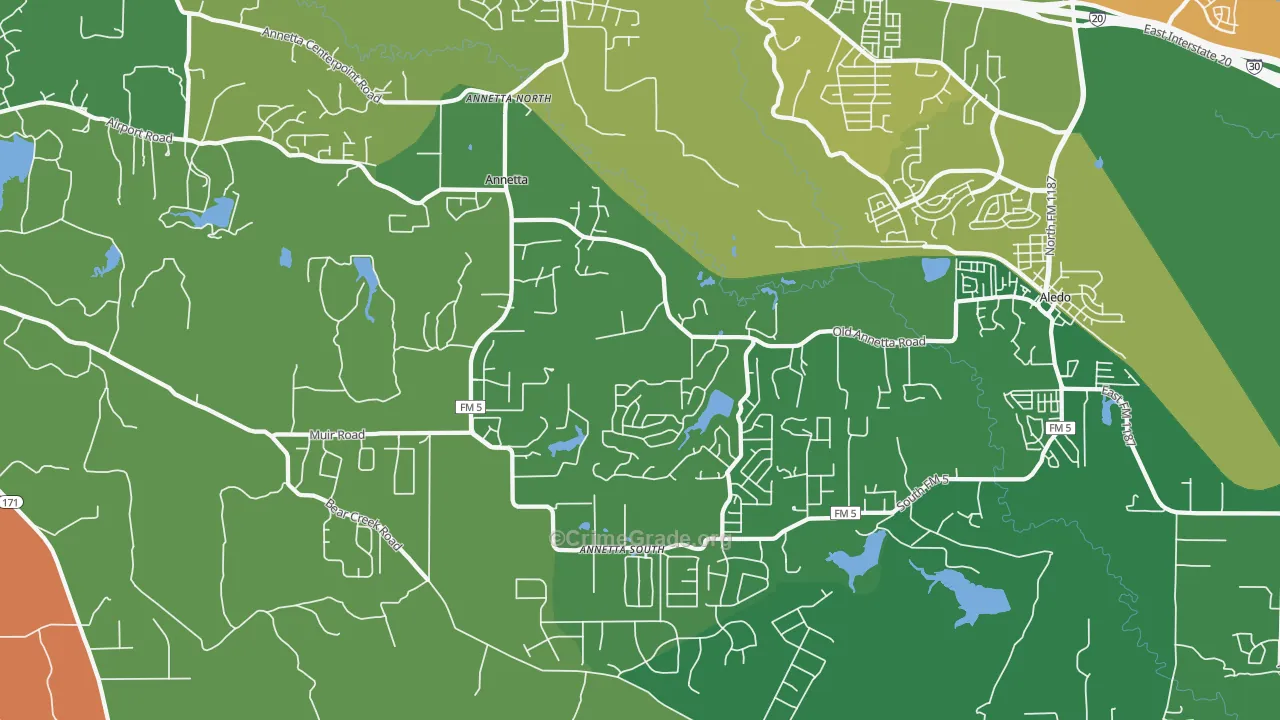 Annetta, TX Map of Robbery Rates