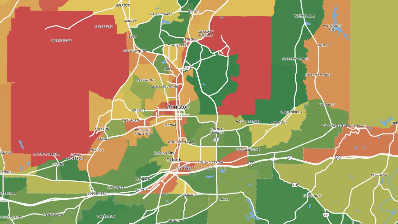 Anniston, AL Map of Robbery Rates