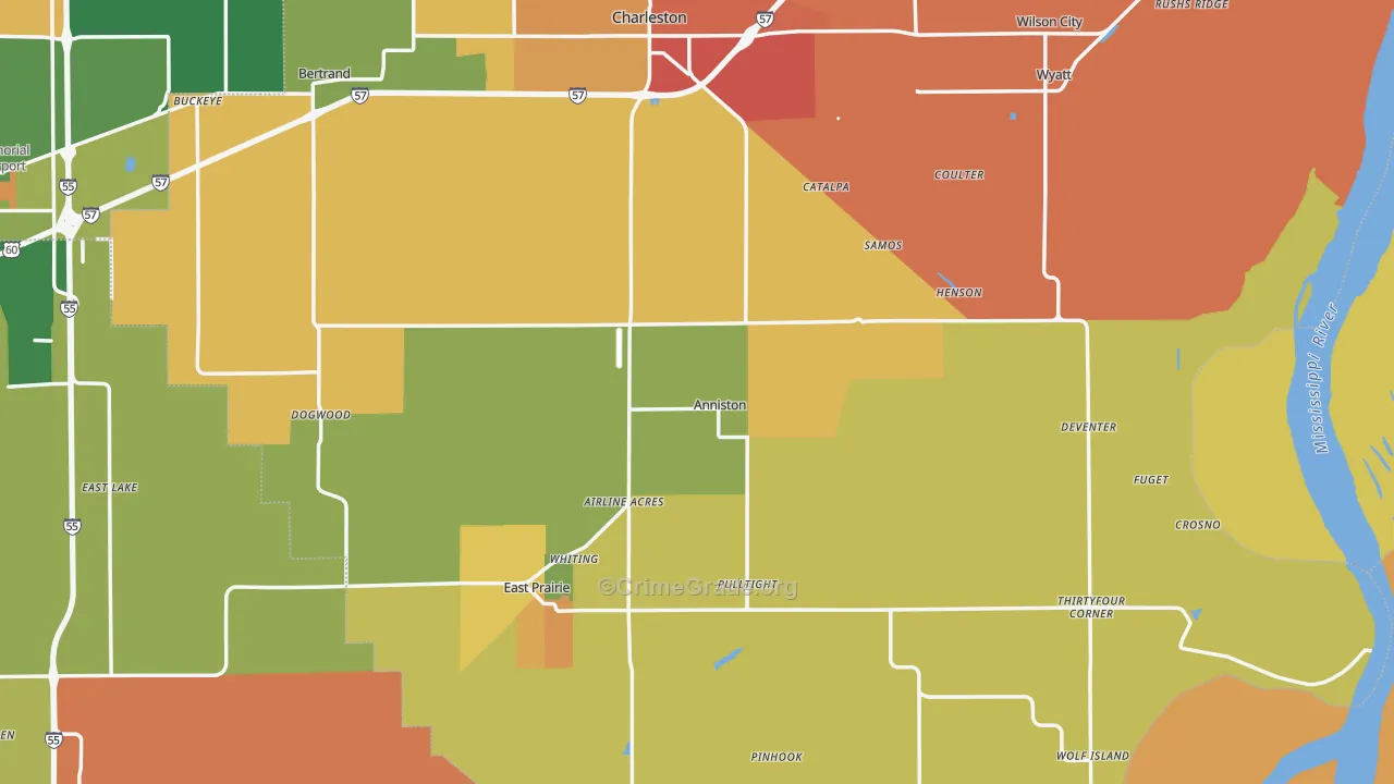 Anniston, MO Map of Robbery Rates