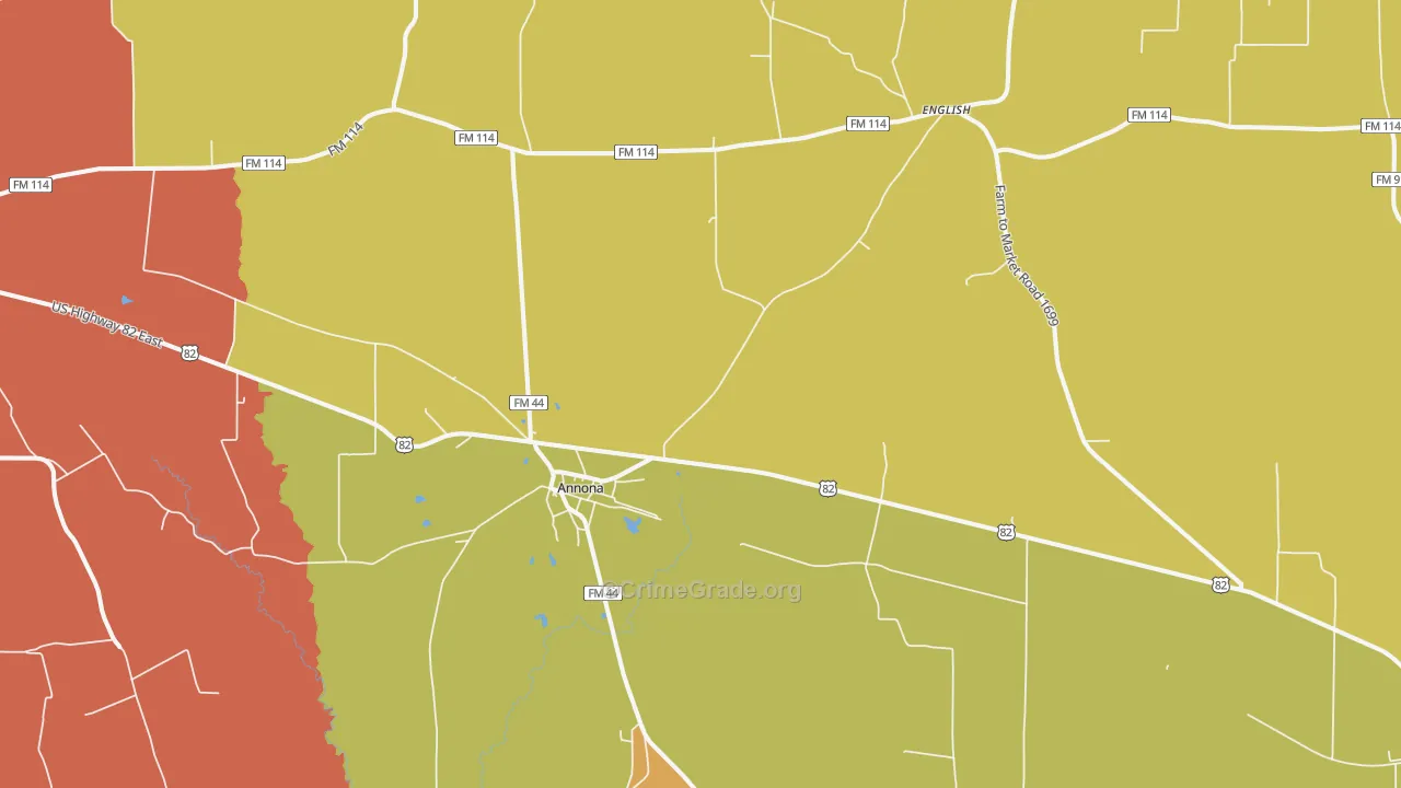 Annona, TX Map of Robbery Rates