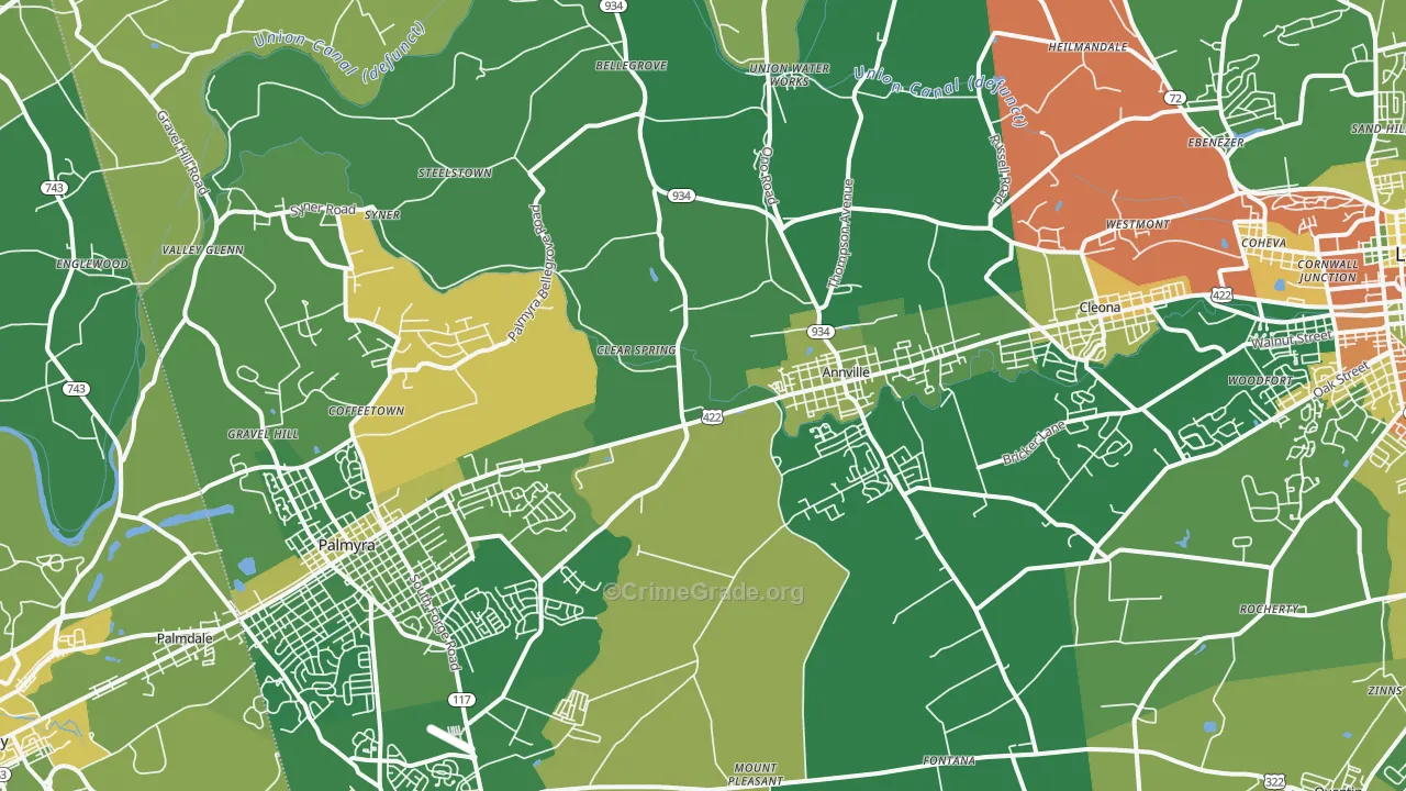 Annville, PA Map of Robbery Rates