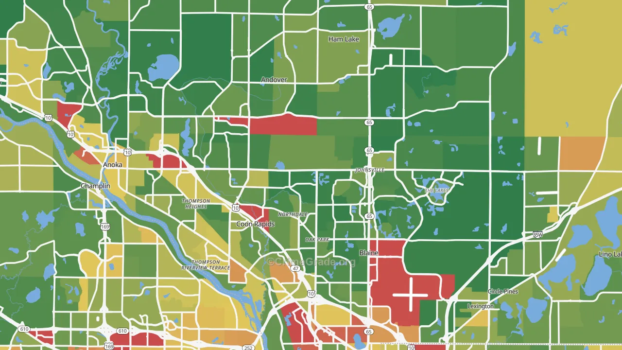 Anoka County, MN Map of Robbery Rates