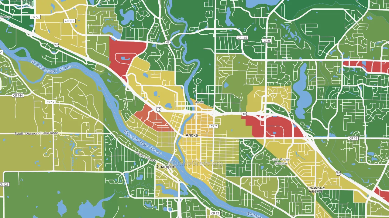 Anoka, MN Map of Robbery Rates
