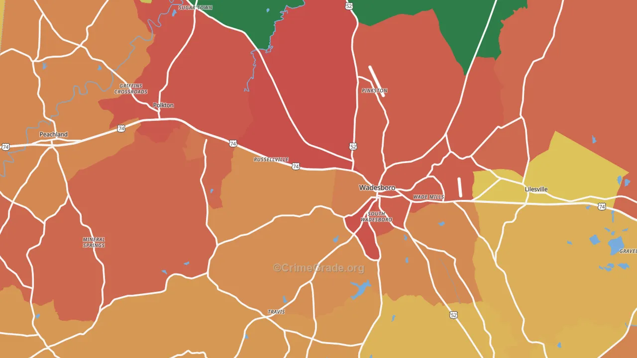 Anson County, NC Map of Robbery Rates