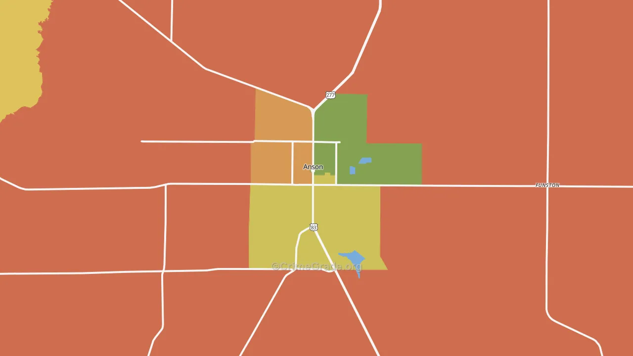 Anson, TX Map of Robbery Rates