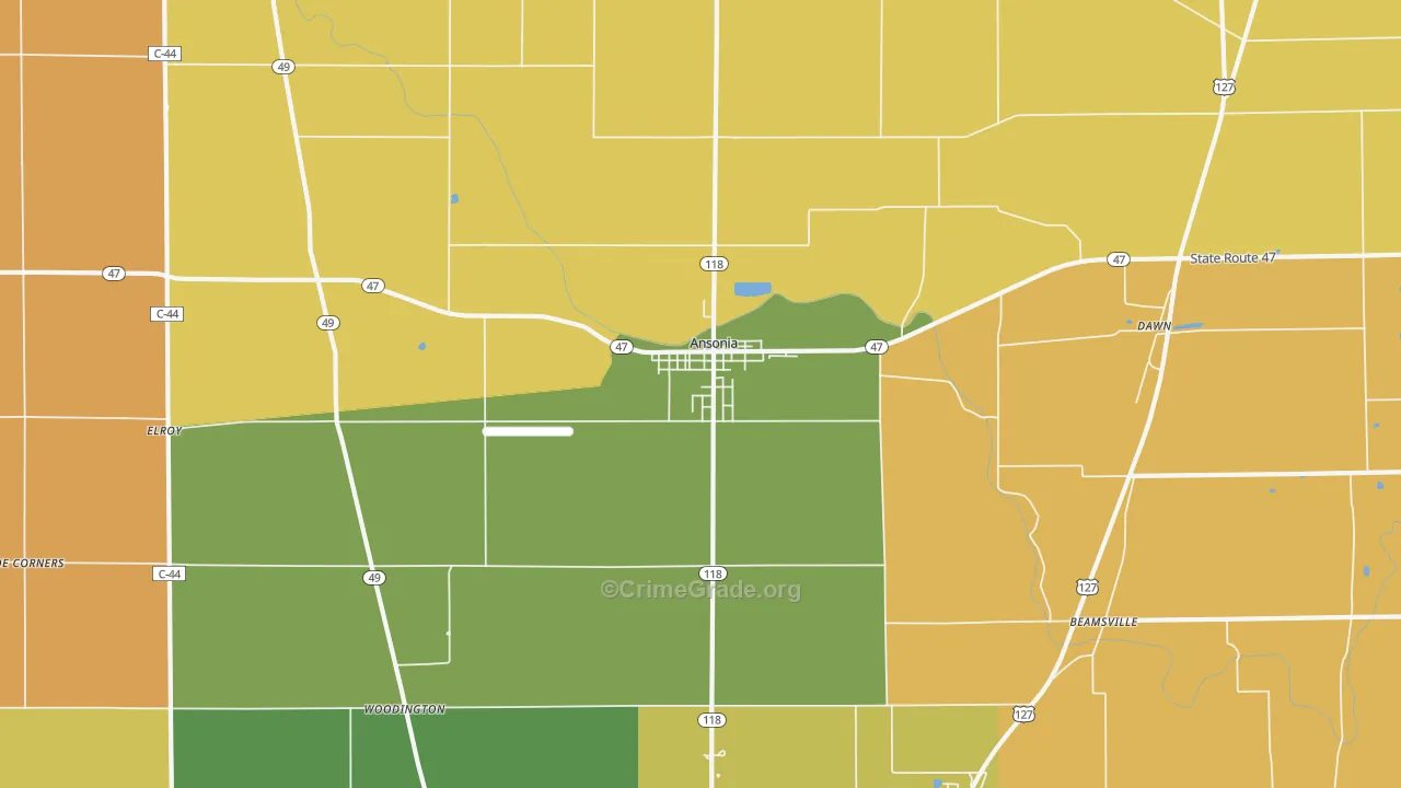 Ansonia, OH Map of Robbery Rates
