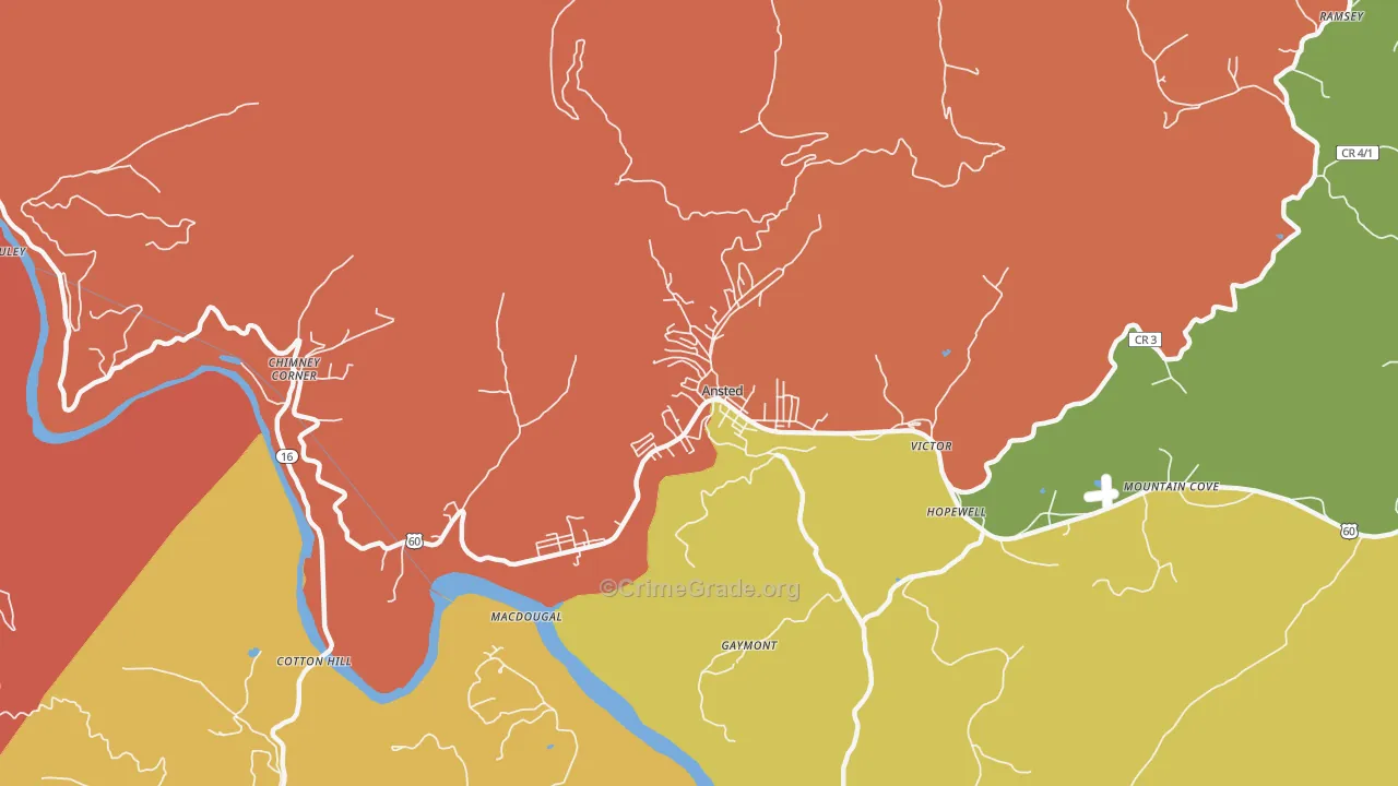 Ansted, WV Map of Robbery Rates