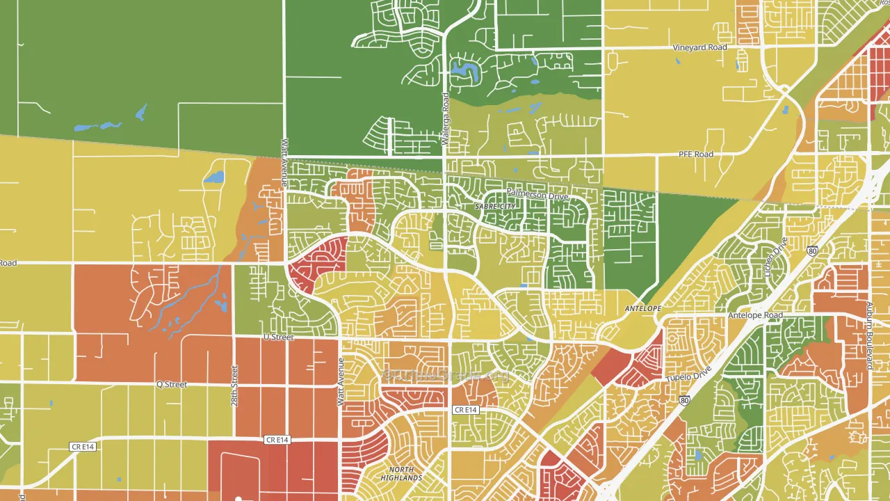 Antelope, CA Map of Robbery Rates