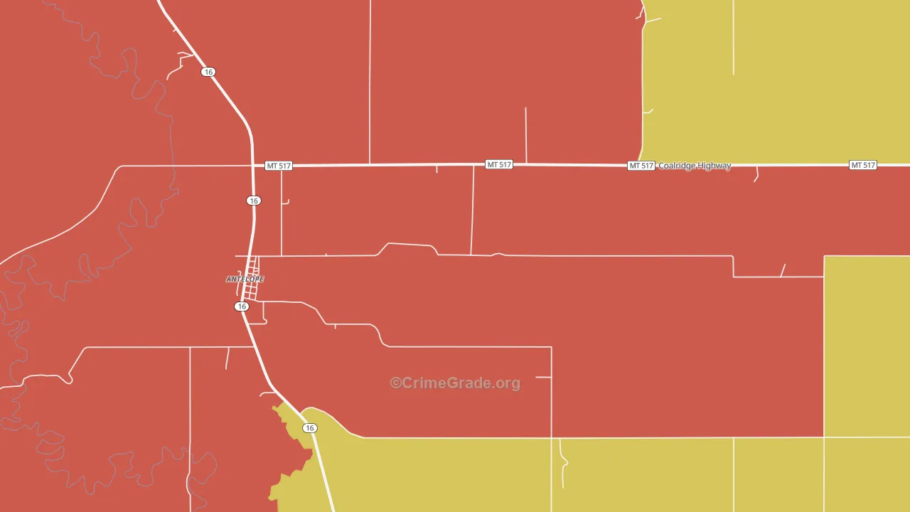 Antelope, MT Map of Robbery Rates