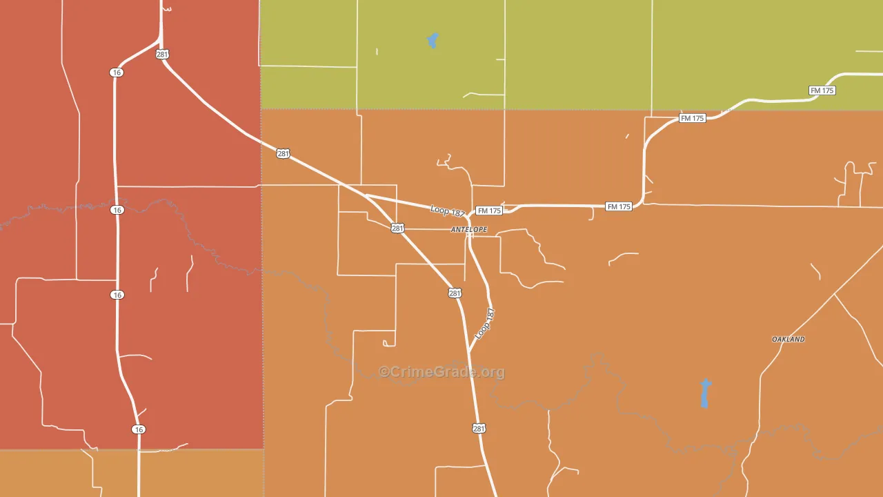 Antelope, TX Map of Robbery Rates