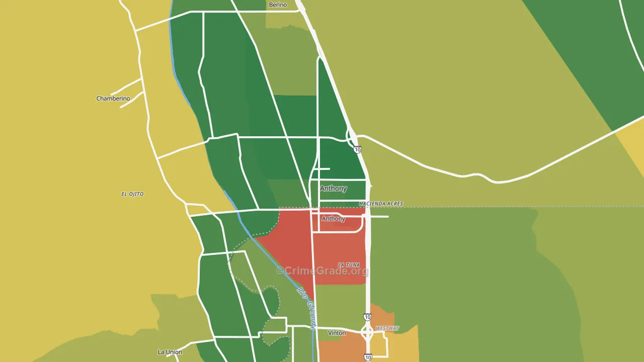 Anthony, NM Map of Robbery Rates