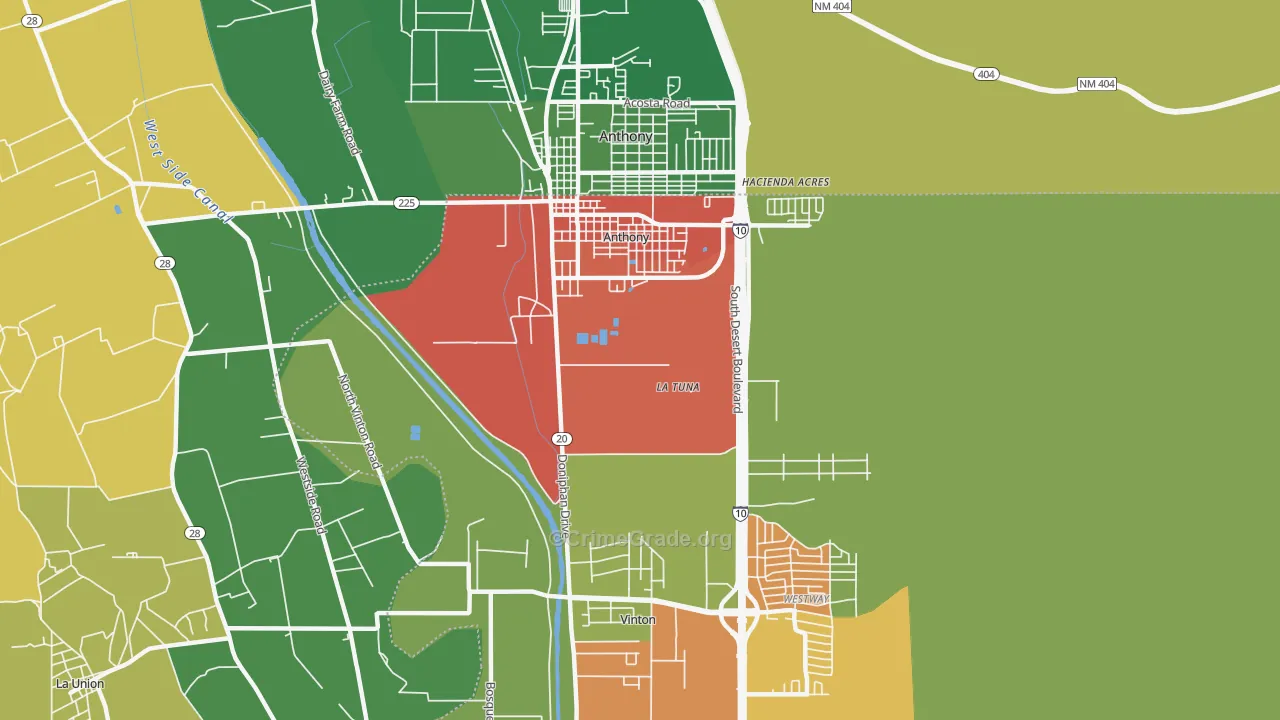 Anthony, TX Map of Robbery Rates