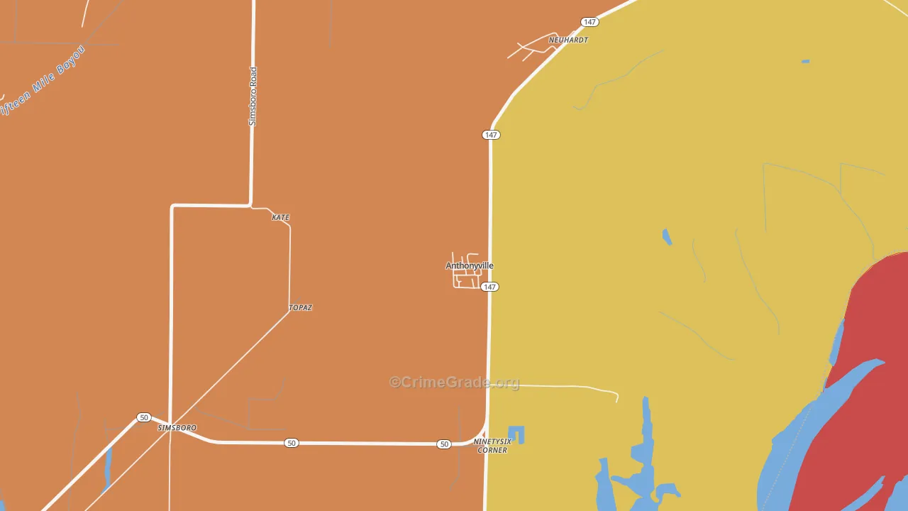 Anthonyville, AR Map of Robbery Rates