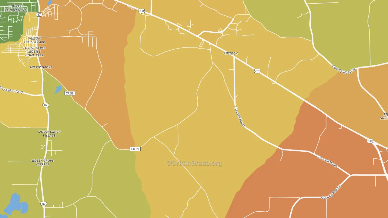 Antioch, AL Map of Robbery Rates