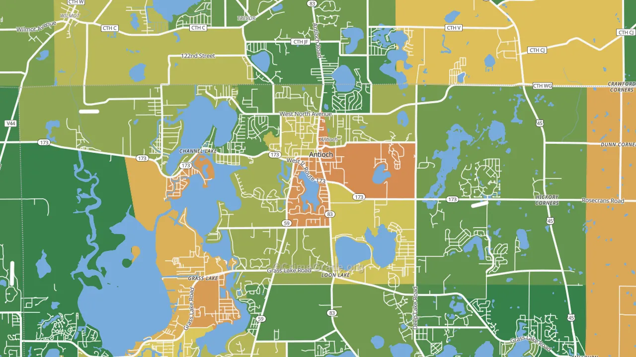 Antioch, IL Map of Robbery Rates