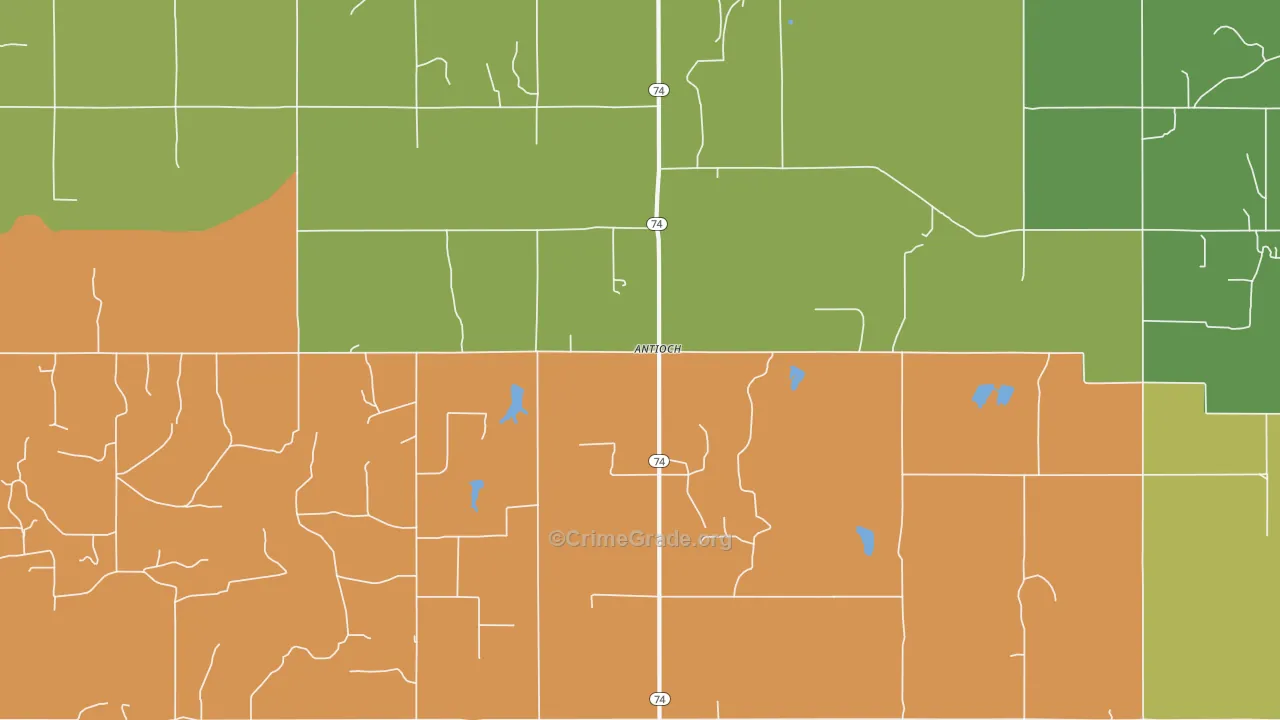 Antioch, OK Map of Robbery Rates