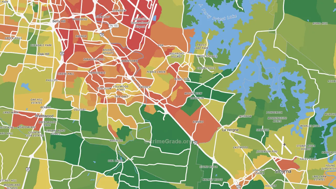 Antioch, TN Map of Robbery Rates