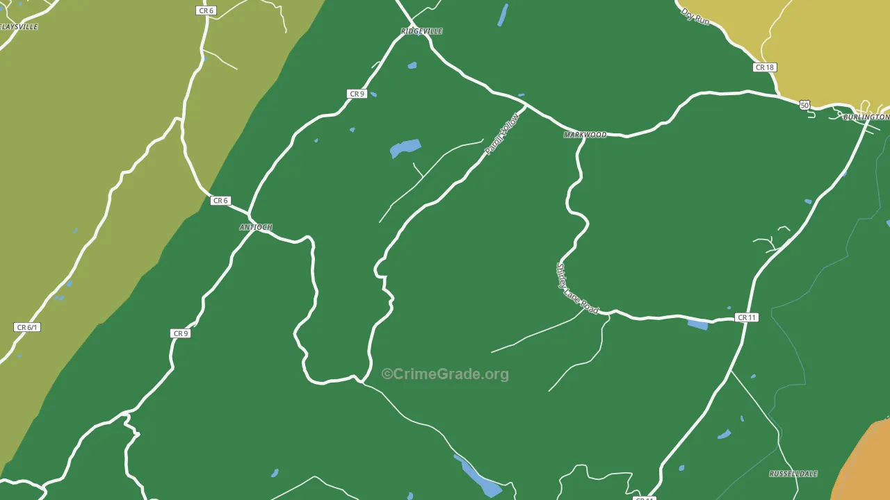 Antioch, WV Map of Robbery Rates