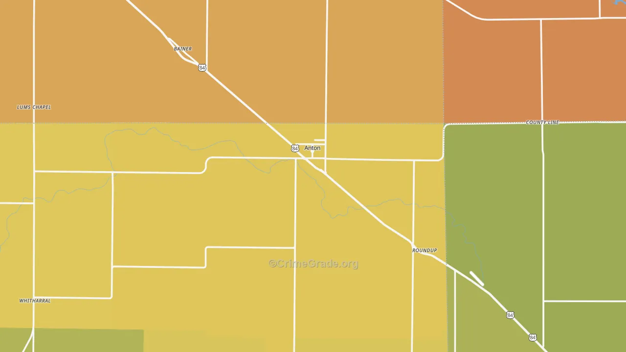 Anton, TX Map of Robbery Rates