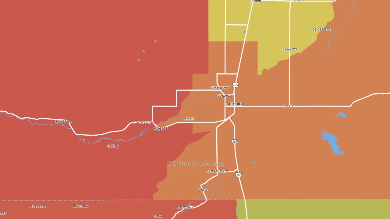 Antonito, CO Map of Robbery Rates