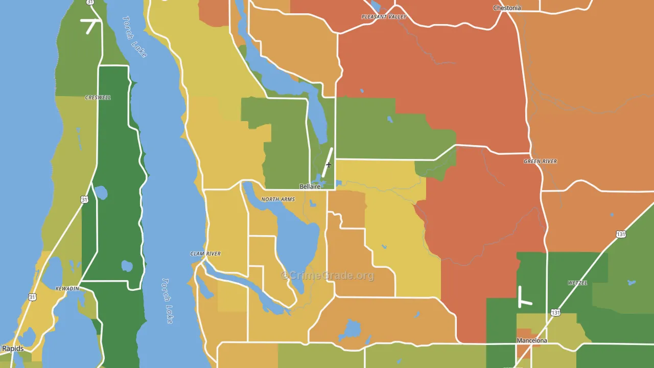 Antrim County, MI Map of Robbery Rates