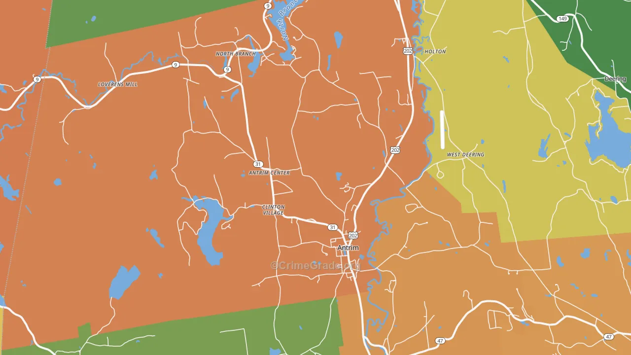 Antrim, NH Map of Robbery Rates