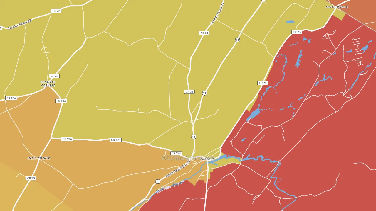 Antwerp, NY Map of Robbery Rates