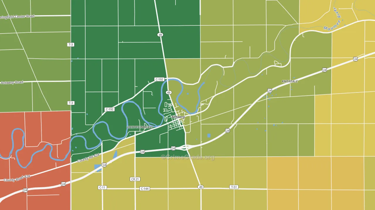 Antwerp, OH Map of Robbery Rates