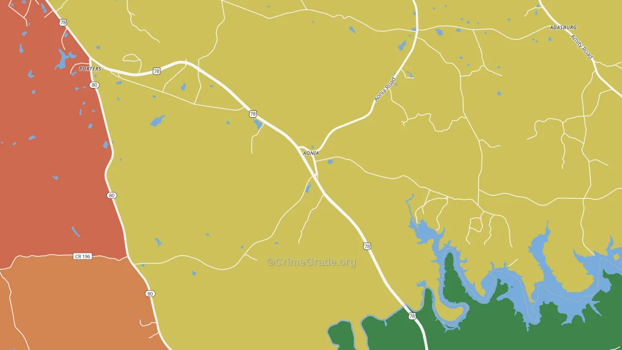 Aonia, GA Map of Robbery Rates