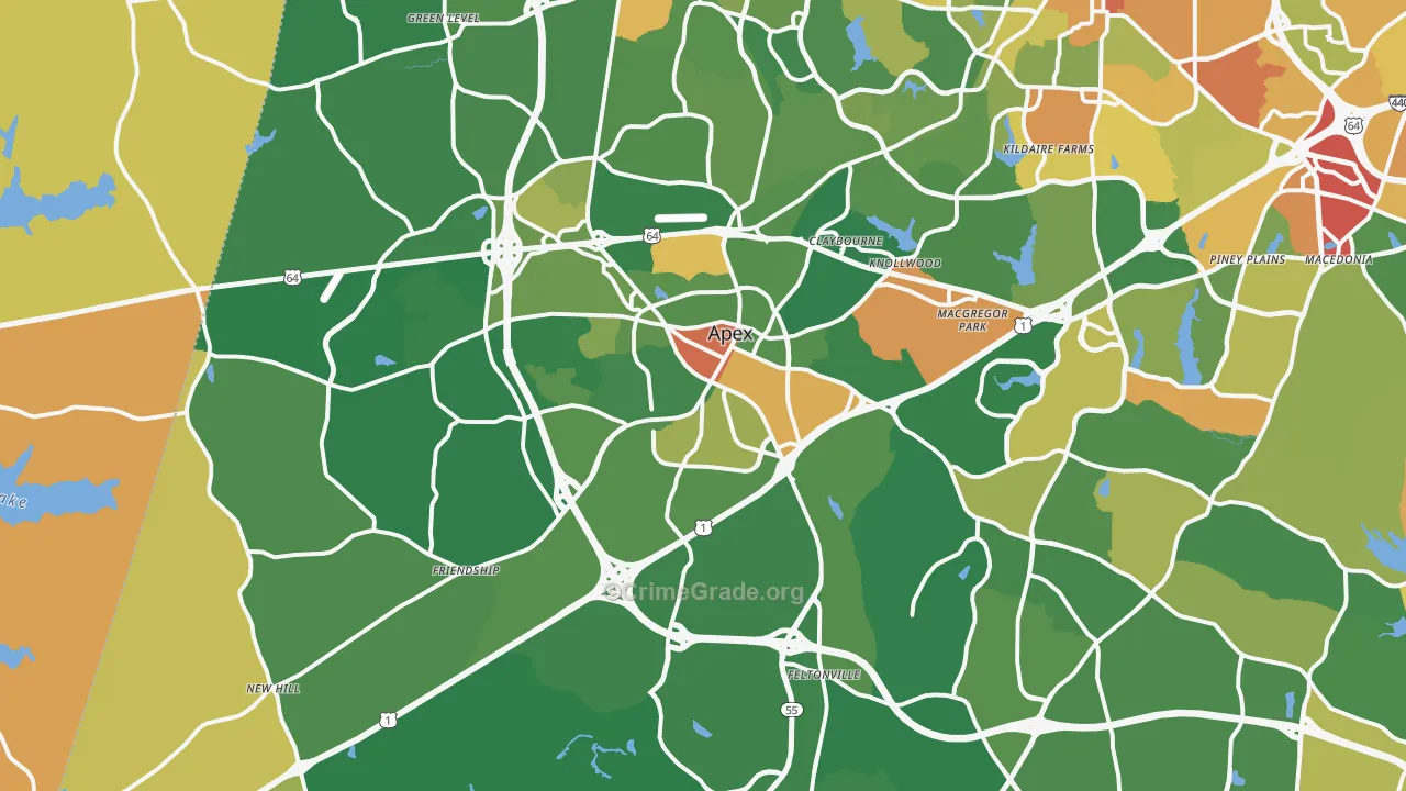 Apex, NC Map of Robbery Rates