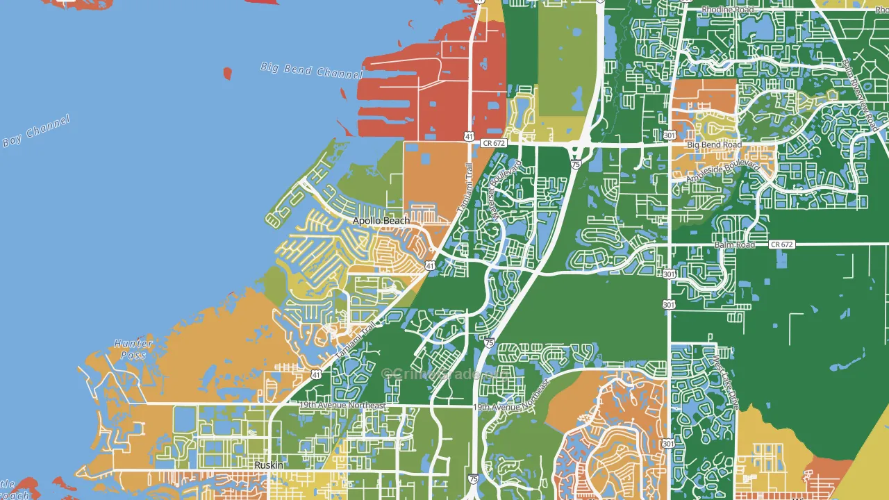 Apollo Beach, FL Map of Robbery Rates