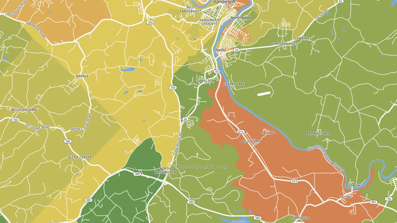 Apollo, PA Map of Robbery Rates