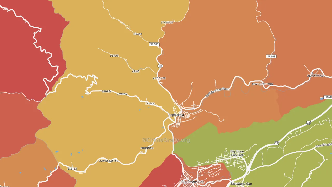 Appalachia, VA Map of Robbery Rates