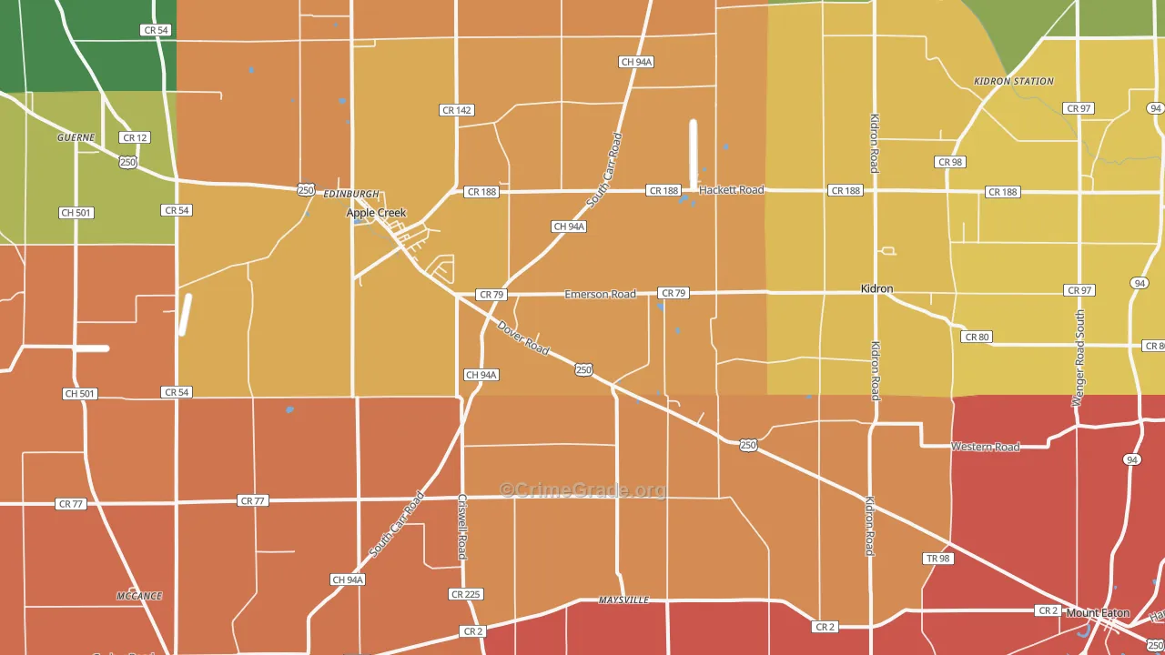 Apple Creek, OH Map of Robbery Rates