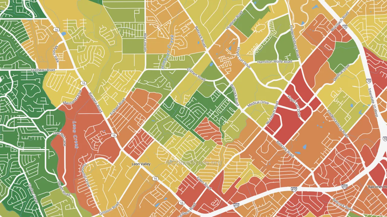 Apple Creek, San Antonio, TX Map of Robbery Rates