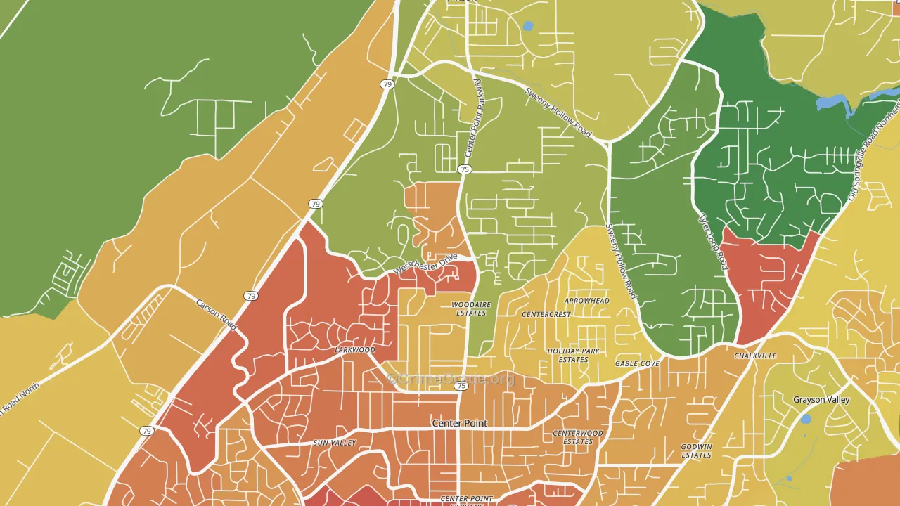 Apple Valley, Birmingham, AL Map of Robbery Rates