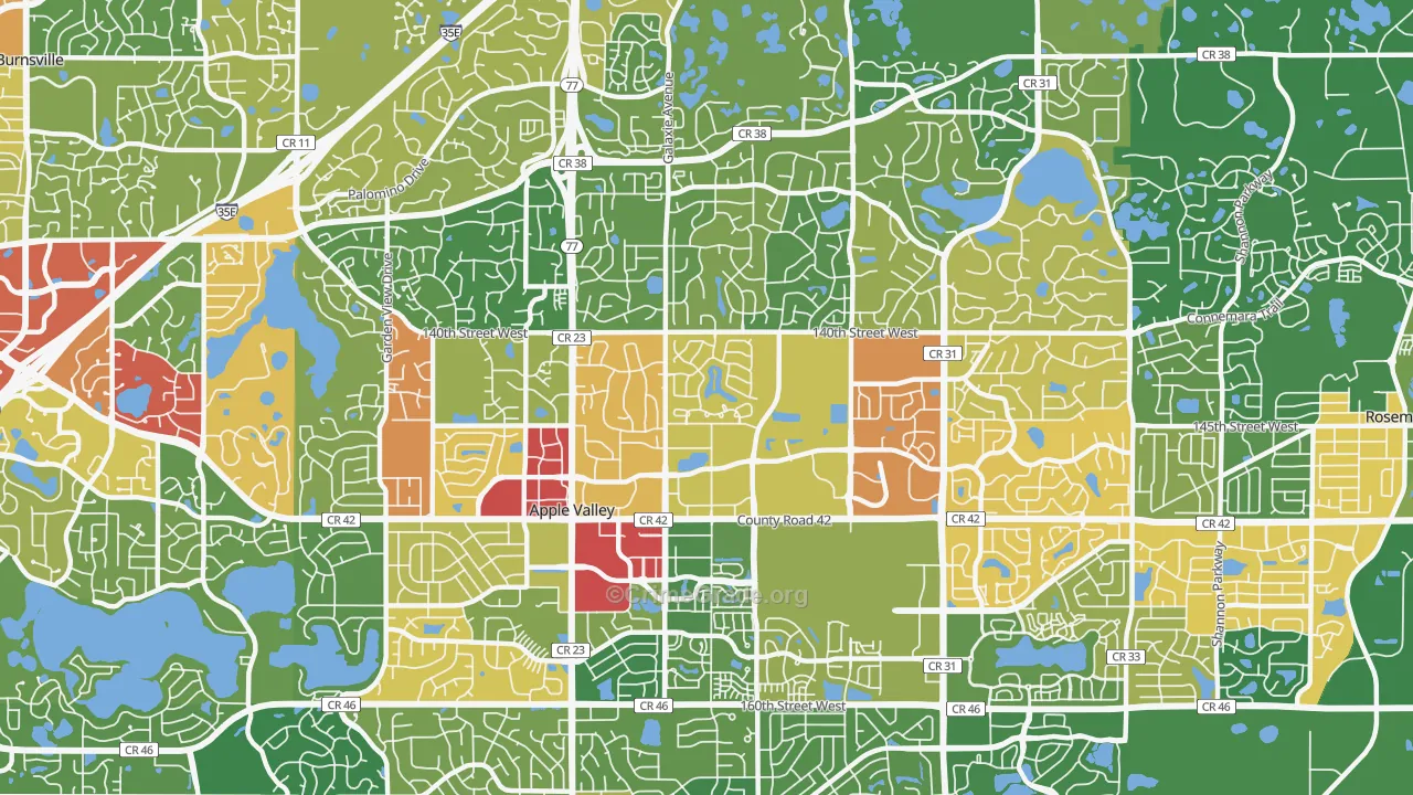 Apple Valley, MN Map of Robbery Rates