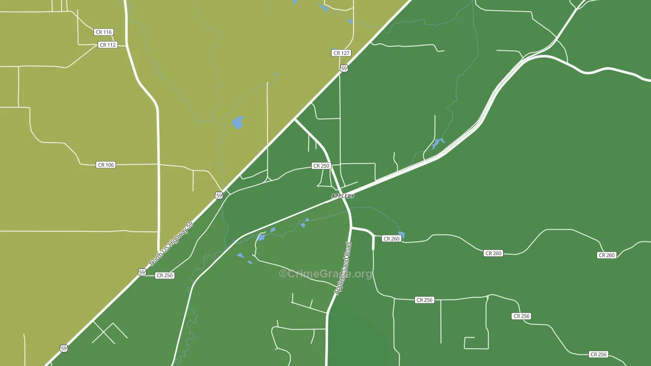 Appleby, TX Map of Robbery Rates