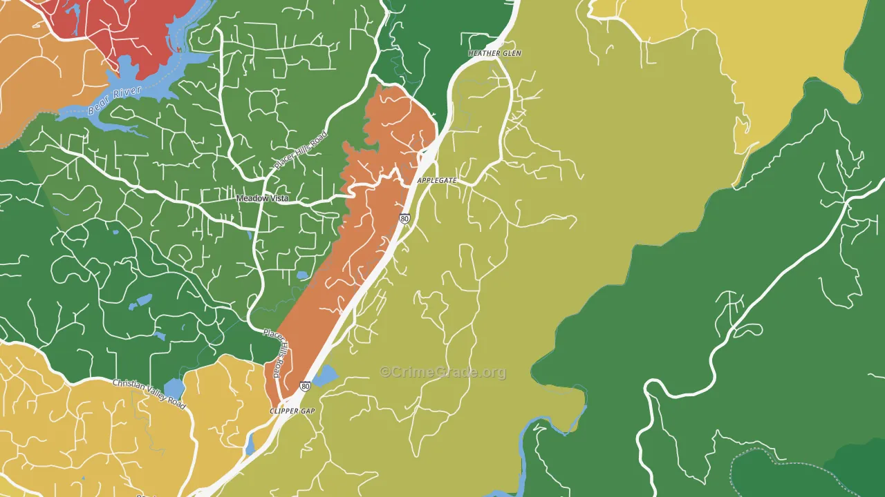 Applegate, CA Map of Robbery Rates