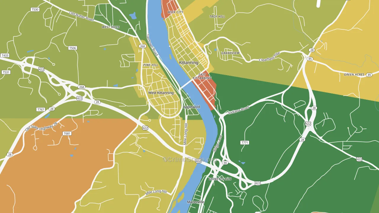 Applewold, PA Map of Robbery Rates