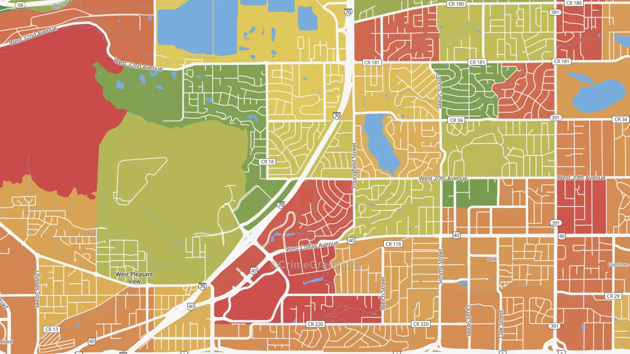 Applewood, CO Map of Robbery Rates