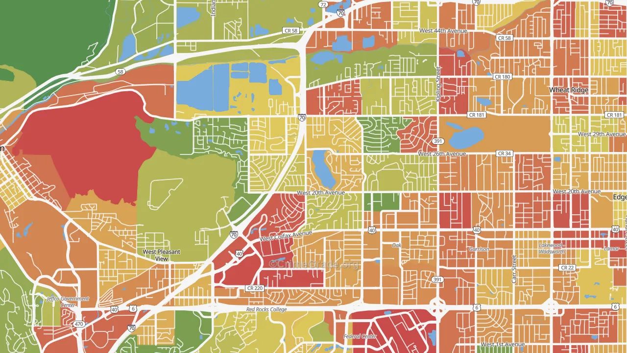Applewood, Lakewood, CO Map of Robbery Rates