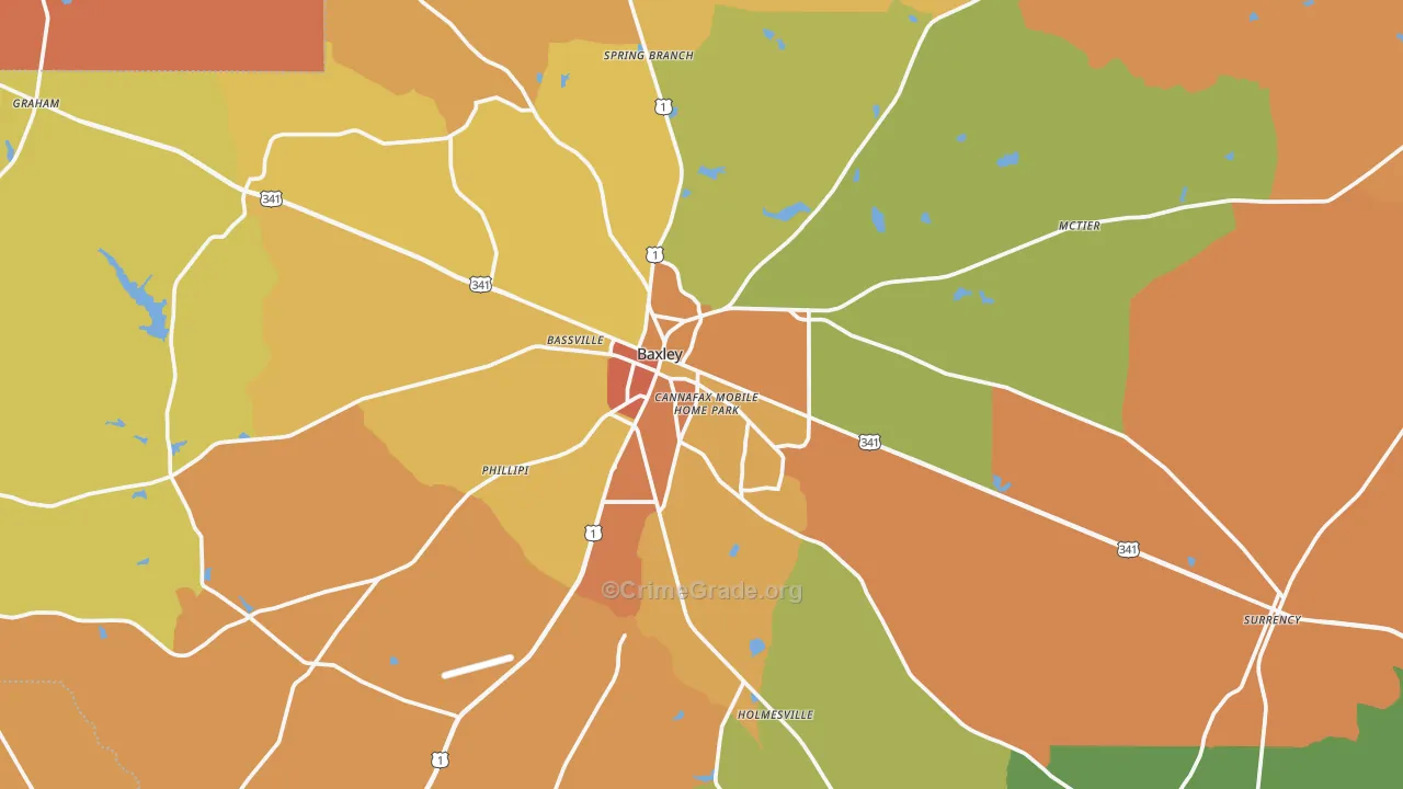 Appling County, GA Map of Robbery Rates