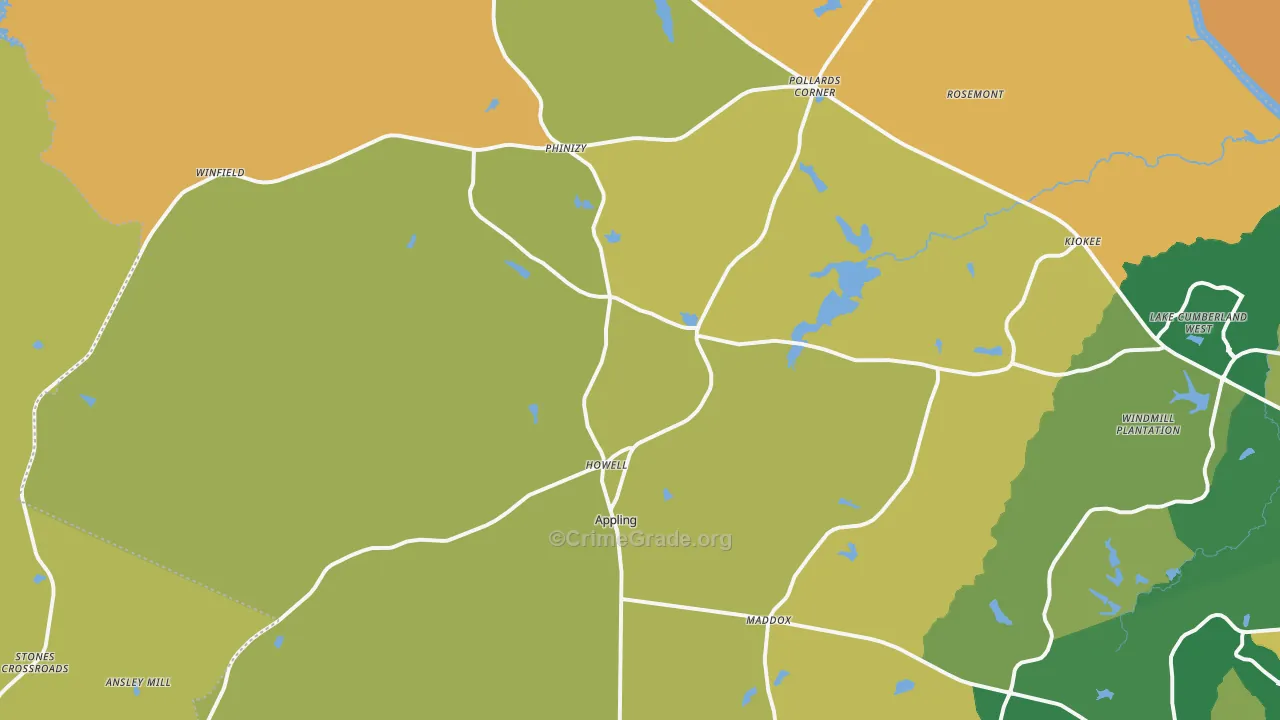 Appling, GA Map of Robbery Rates